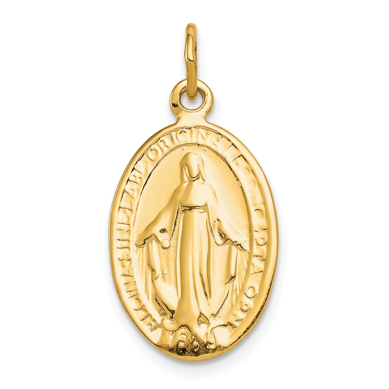 10K Yellow Gold Miraculous Oval Medal Religious Charm Jewerly 25mm x 11mm